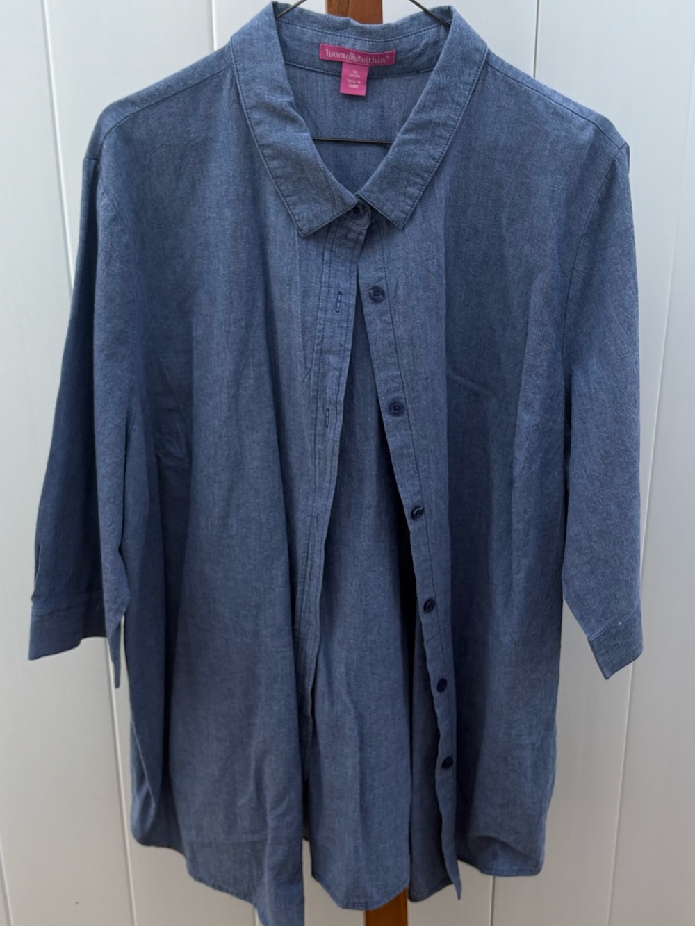Woman Within blue denim-look button-down shirt 1X